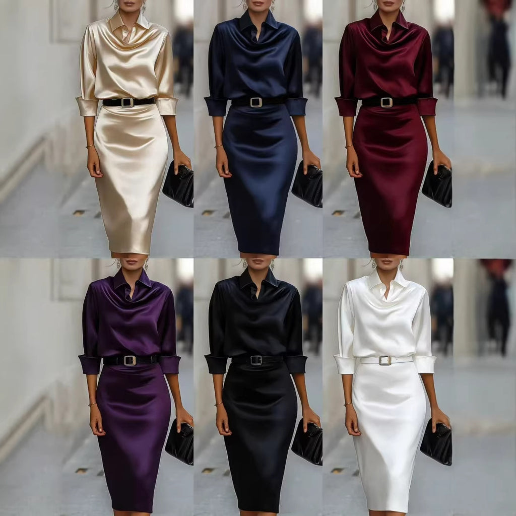 Satin Long-sleeve Casual Dress For Women