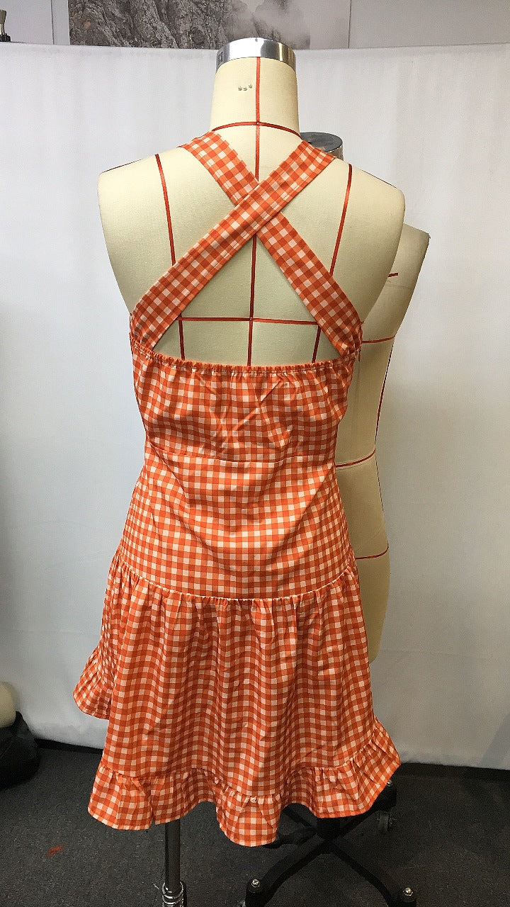 Retro Western Cowboy Style Casual Plaid Mini Dress
