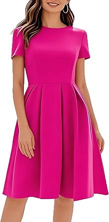 Vintage Half Sleeve Crew Neck Contrast Color Slip Dress