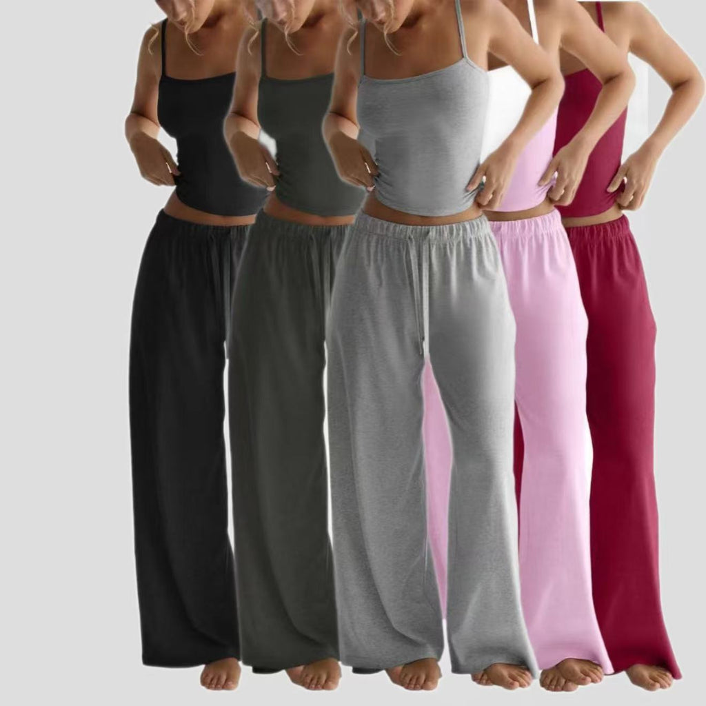 Women's Casual Midriff-baring Tank Top And Wide-leg Pants Set