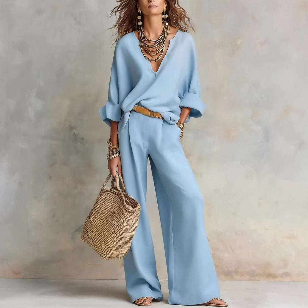 Fashionable Casual Linen Loose Vacation Set
