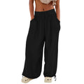 Fashionable Solid-Colored Wide-Leg Pants With Ties And Pockets Long Pants