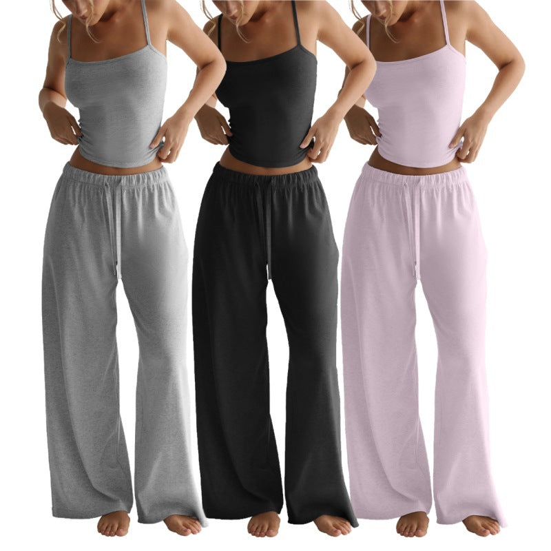 Women's Casual Midriff-baring Tank Top And Wide-leg Pants Set