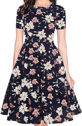 Vintage Half Sleeve Crew Neck Contrast Color Slip Dress