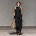 Resort-style Ruffled Halterneck Sleeveless Dress Loose-fitting And Figure-flattering Maxi Skirt