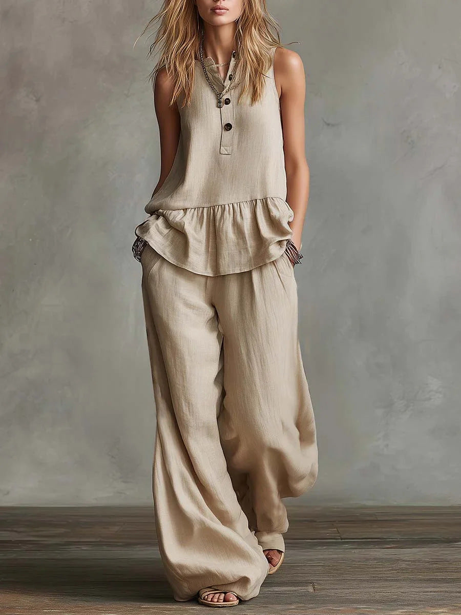 Loose-fitting Top And High-waisted Wide-leg Pants 2-piece Set