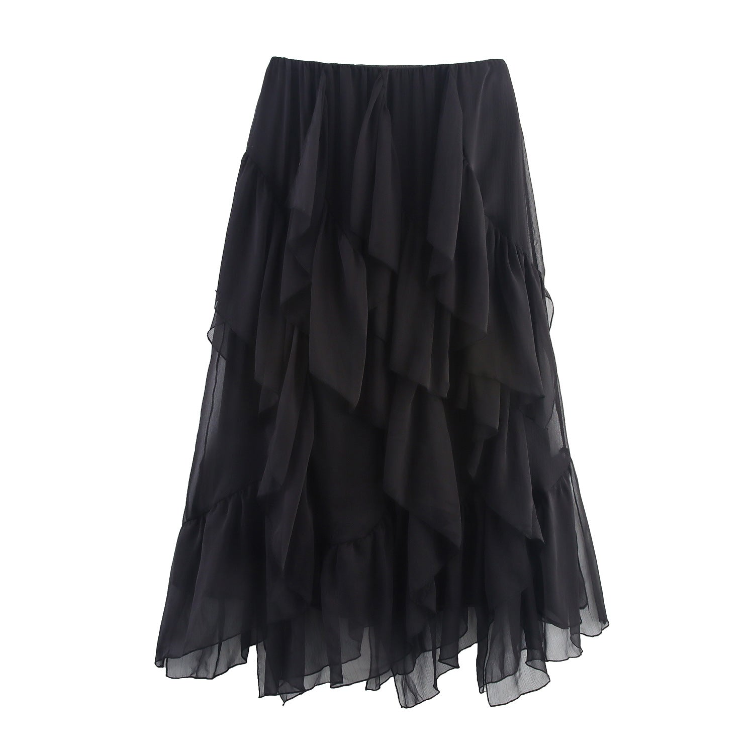 European And American-style Summer Womens Mid-length Ruffled Hem Skirt