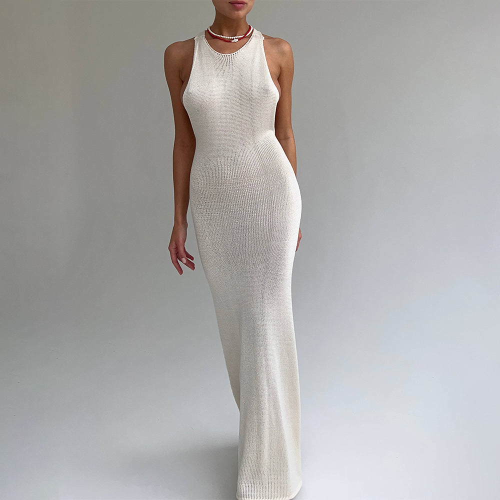 Women's Sleeveless Sheath Fishtail Dress T-Strap Back Dress