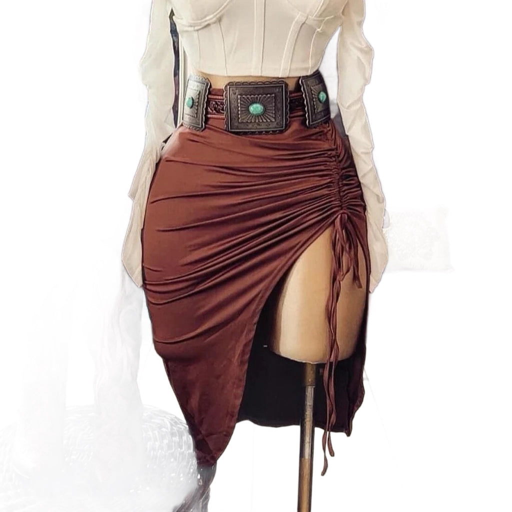 Figure-flattering Slimming Pleated Drawstring High-waist Slit Skirt