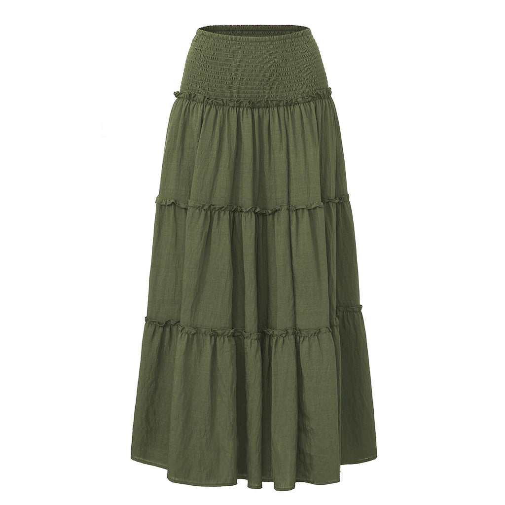 Three Tier Ruffled Cotton Linen Maxi Dress