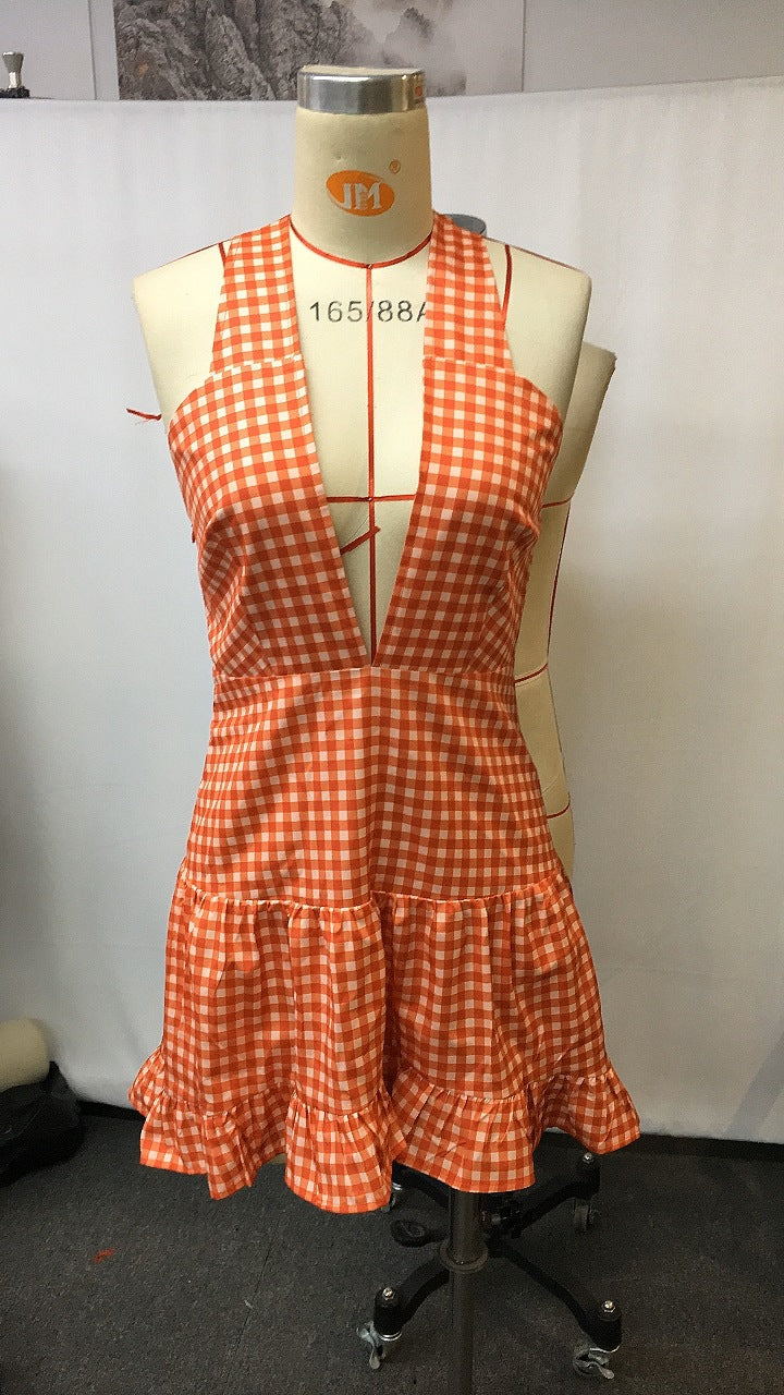 Retro Western Cowboy Style Casual Plaid Mini Dress