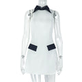 High-neck Black And White Dress Women's Elegant