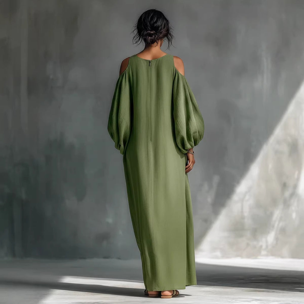 Womens Long-Sleeve Off-Shoulder Mid-Waist Dress