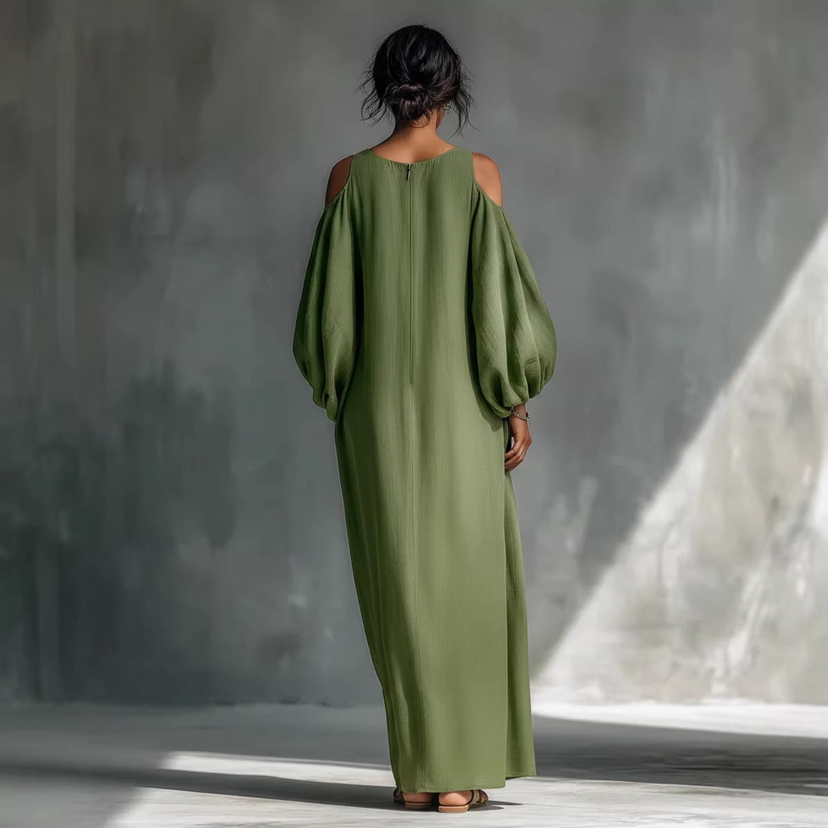 Womens Long-Sleeve Off-Shoulder Mid-Waist Dress