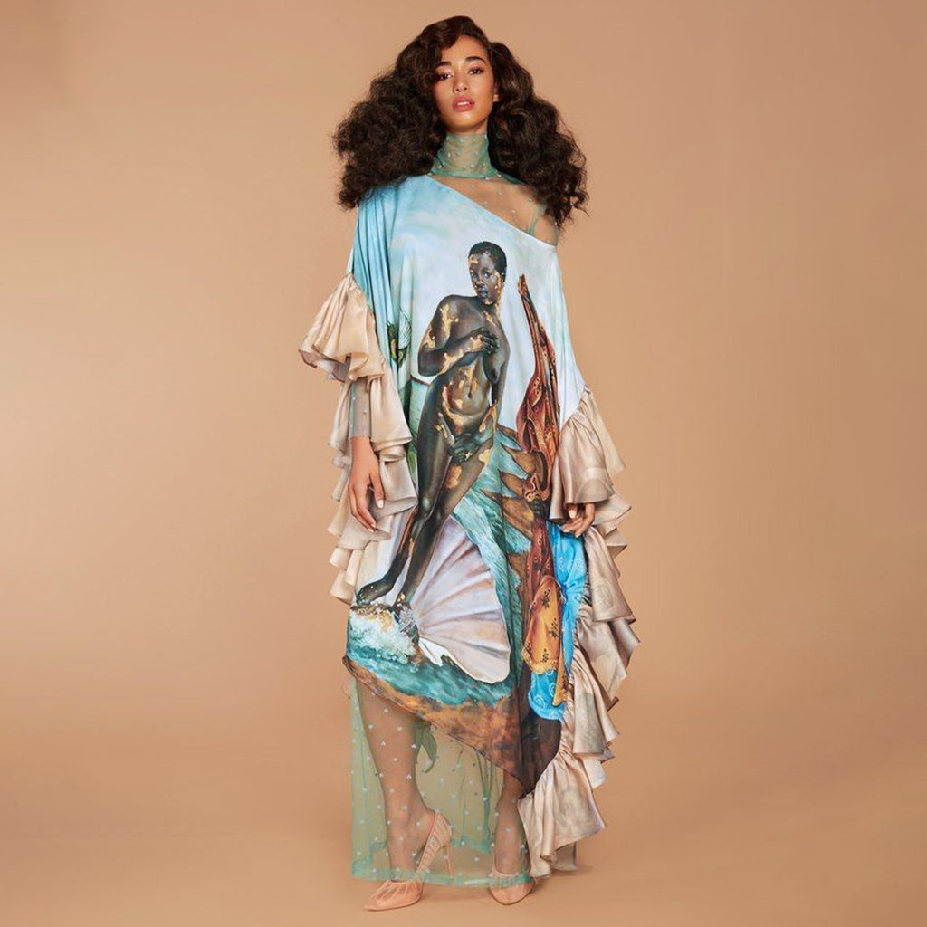 Women's Off-Shoulder Fitted Printed Dress