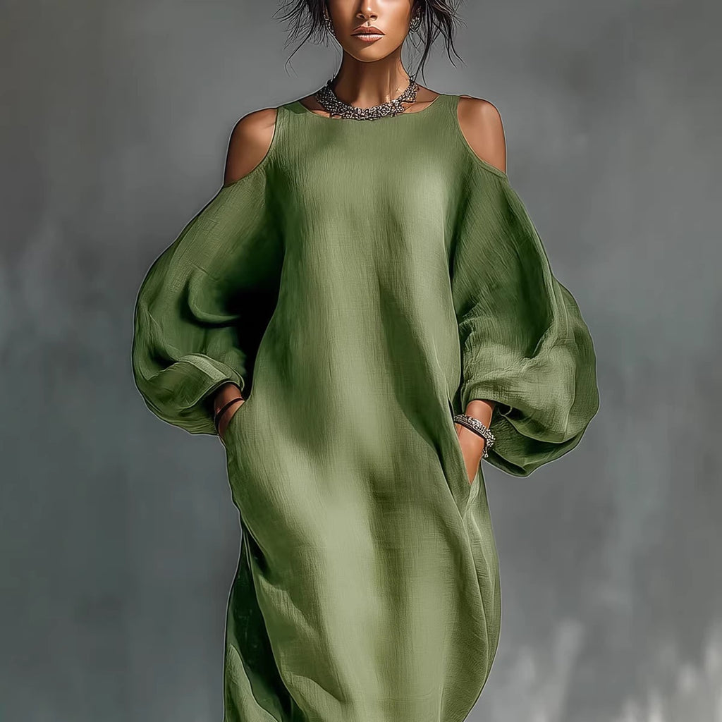 Womens Long-Sleeve Off-Shoulder Mid-Waist Dress