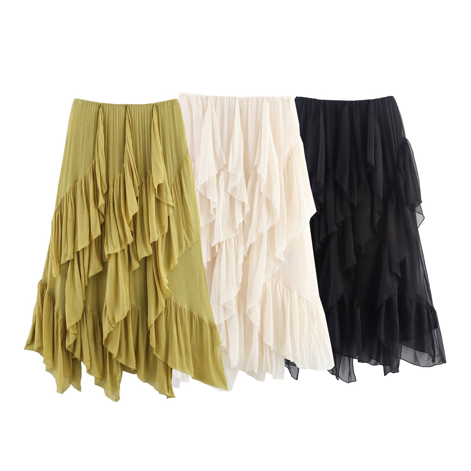 European And American-style Summer Womens Mid-length Ruffled Hem Skirt