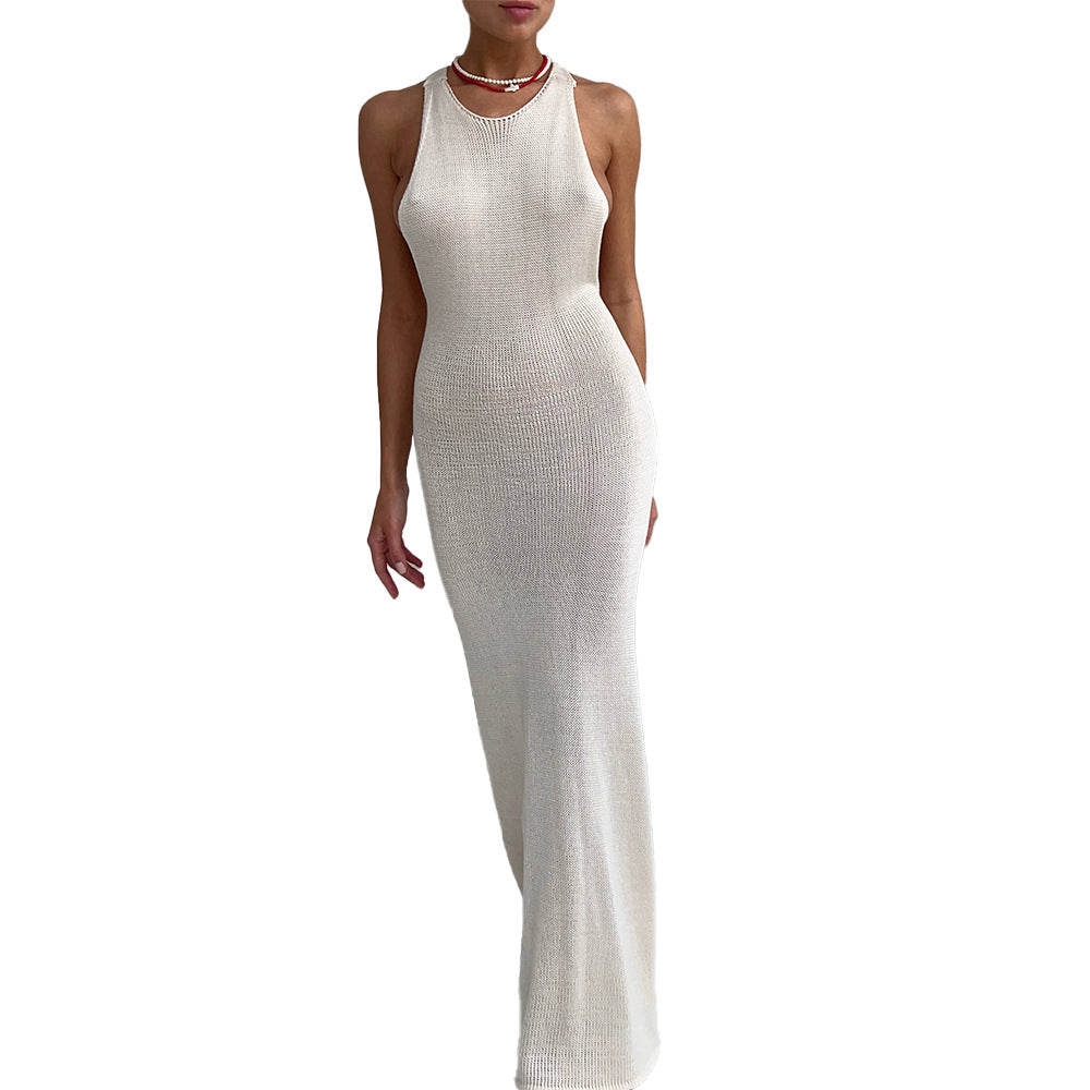 Women's Sleeveless Sheath Fishtail Dress T-Strap Back Dress