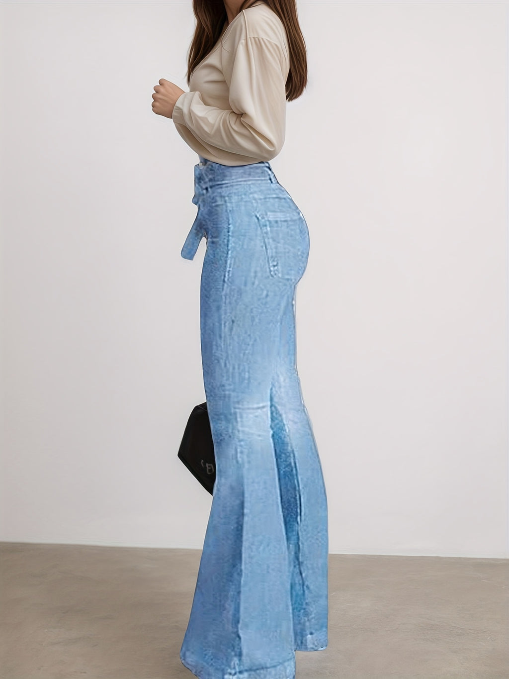 High Waisted Flared Jeans - Women’s Flared Jeans Elastic Wide Leg Jeans, High Waisted Design, Showcasing Perfect Curves. High Quality Fabrics Are Soft, Breathable, And Elastic, Making Them The Bes