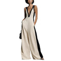 Sleeveless Womens V-Neck Contrasting Color Wide-Leg Jumpsuit