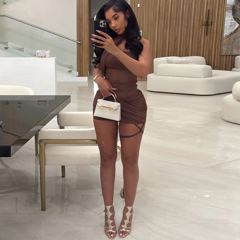 Mesh Stitching Personality Street High Waist Flattering Sheath Dress