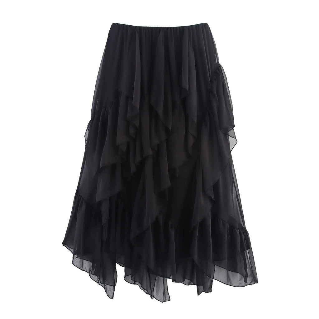 European And American-style Summer Womens Mid-length Ruffled Hem Skirt
