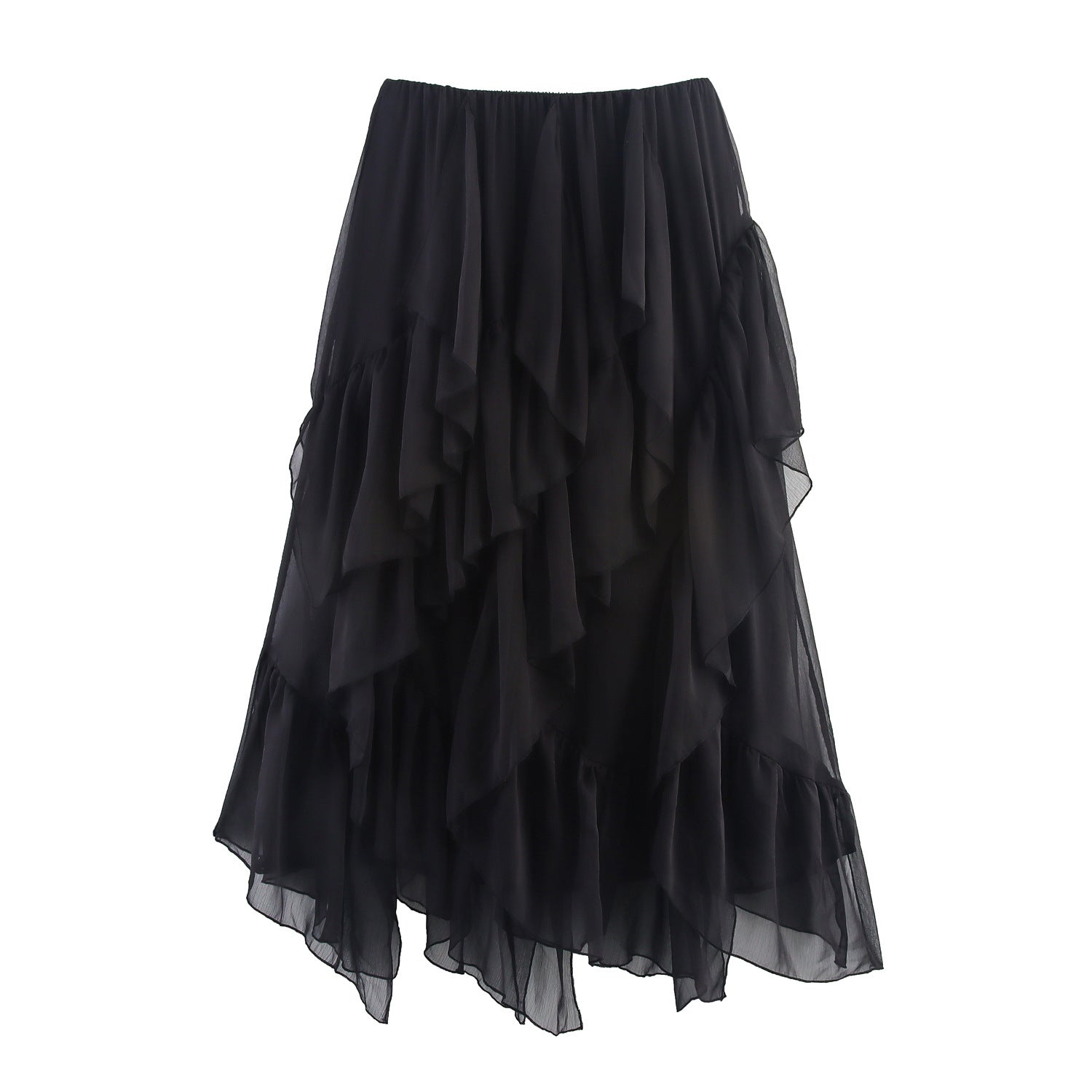 European And American-style Summer Womens Mid-length Ruffled Hem Skirt