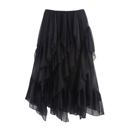 European And American-style Summer Womens Mid-length Ruffled Hem Skirt