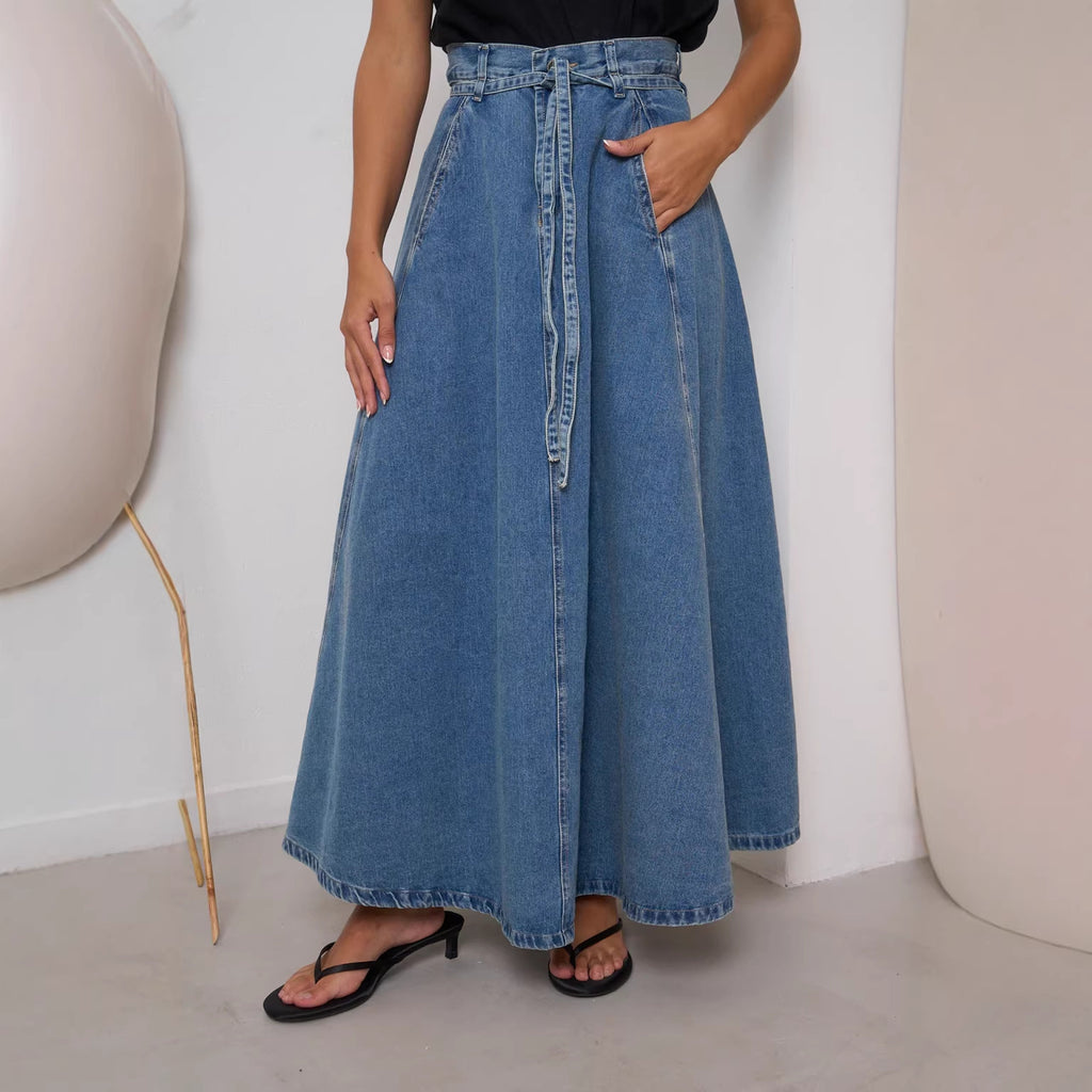 SpringSummer New High Waisted Slimming Casual Denim Midi Skirt