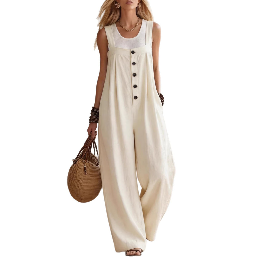 Women's Casual Fashion Bohemian Style Suspender Jumpsuit With Buttons
