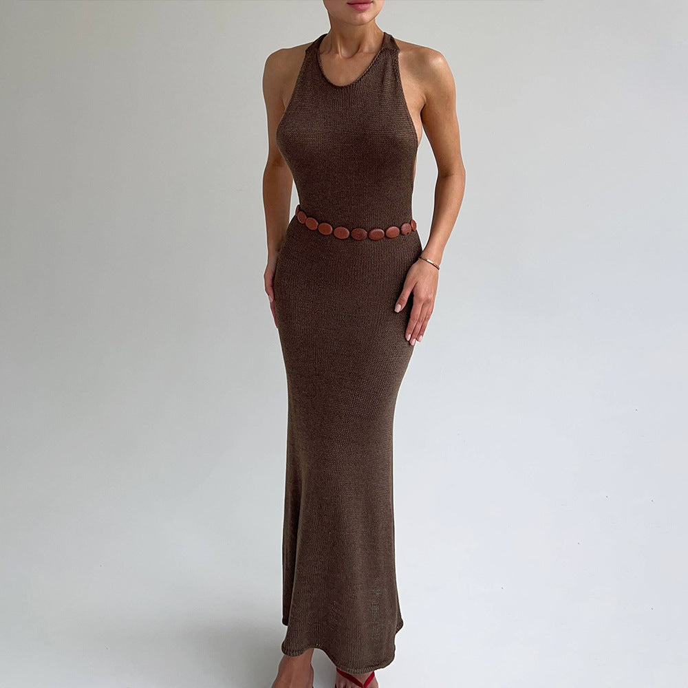 Women's Sleeveless Sheath Fishtail Dress T-Strap Back Dress