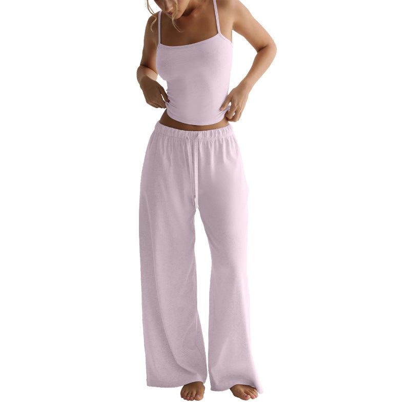 Women's Casual Midriff-baring Tank Top And Wide-leg Pants Set