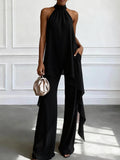 Womens Backless Sleeveless Irregular Top And Pants Two-Piece Set