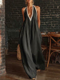 Casual And Comfortable Lace-trimmed Loose Linen Jumpsuit