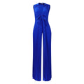 Womens V-neck Sleeveless Turn-down Collar Printed Loose Wide-leg Jumpsuit