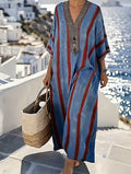 Women'S Casual Color-Block Cotton And Linen Dress
