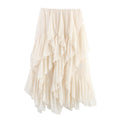 European And American-style Summer Womens Mid-length Ruffled Hem Skirt
