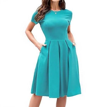 Vintage Half Sleeve Crew Neck Contrast Color Slip Dress