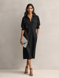 Womens French-style Elegant Commuter Shirt Dress With A Defined Waist, Slimming Fit