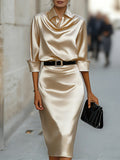 Satin Long-sleeve Casual Dress For Women