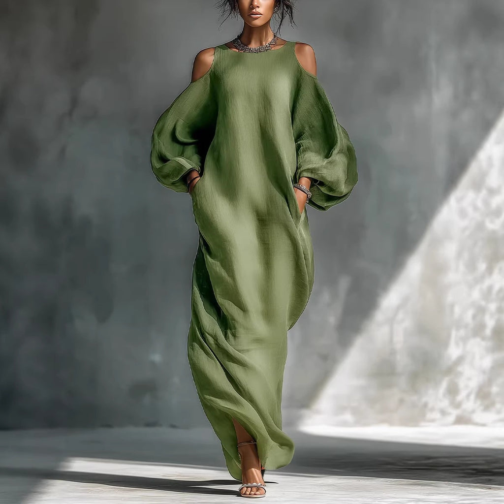 Womens Long-Sleeve Off-Shoulder Mid-Waist Dress