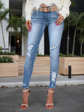Ladies' Stretch Slim Fit Jeans - High Stretch Distressed Style With Distressed Design And Pocket Waist Denim Pants, Durable And Comfortable Soft Material, Casual And Elegant, Suitable For All Seasons